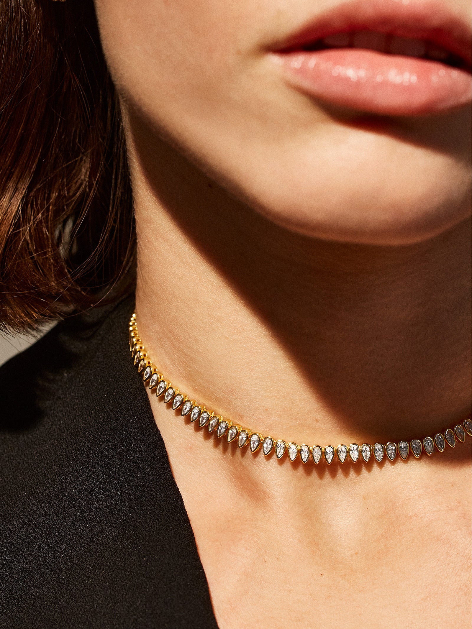 Julia 18K Gold Adjustable Tennis Necklace - Gold/Pav?? - Image 10