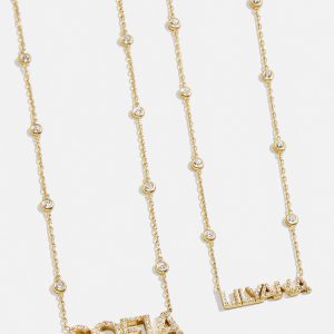 Yasmine 18K Gold Custom Nameplate Necklace - Gold/Pav??