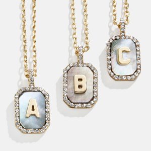Gold & Mother Of Pearl Initial Necklace - Dark Mother Of Pearl