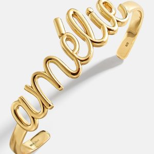 18K Gold Custom Nameplate Cuff Bracelet - 18K Gold