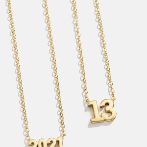 18K Gold Block Font Custom Number Necklace - Block Font Numbers