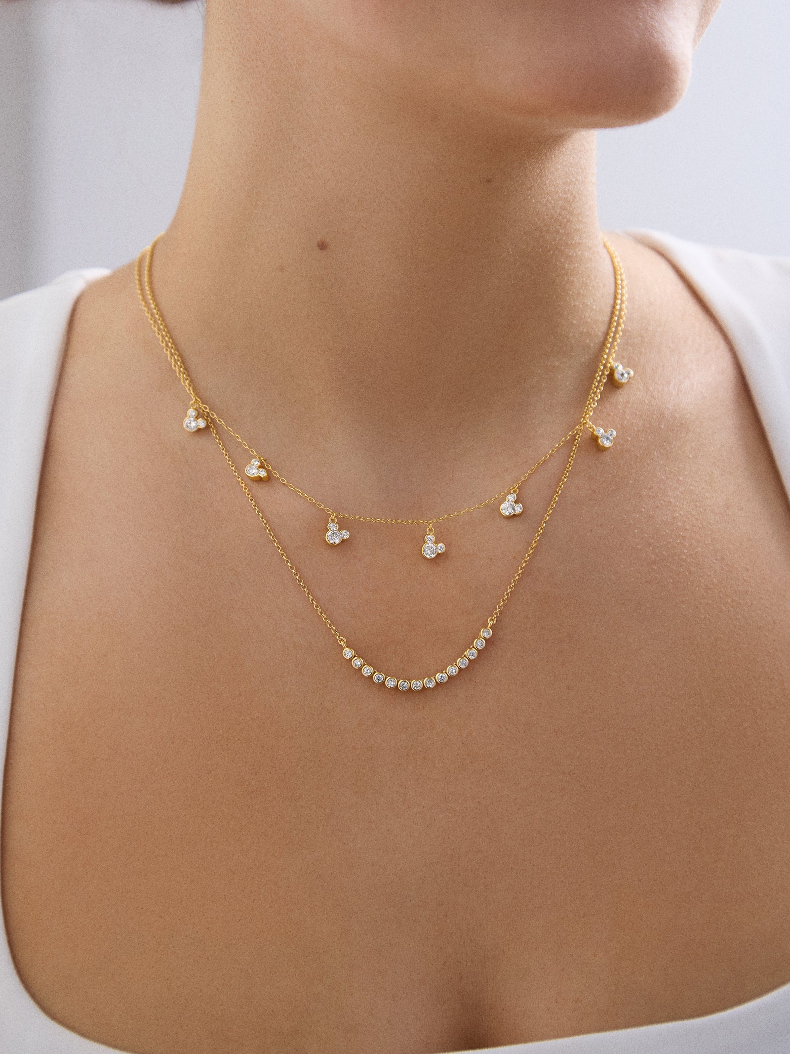 Mickey Mouse Disney 18K Gold Plated Sterling Silver Repeating Necklace - Gold/Pavé - Image 2