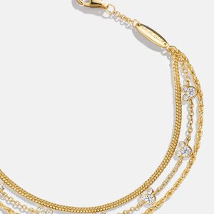 Mickey Mouse Disney 18K Gold Plated Sterling Silver Layered Bracelet - Gold/Pav??