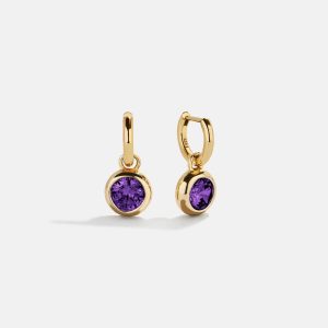 18K Gold Birthstone Drop Earrings - Amethyst