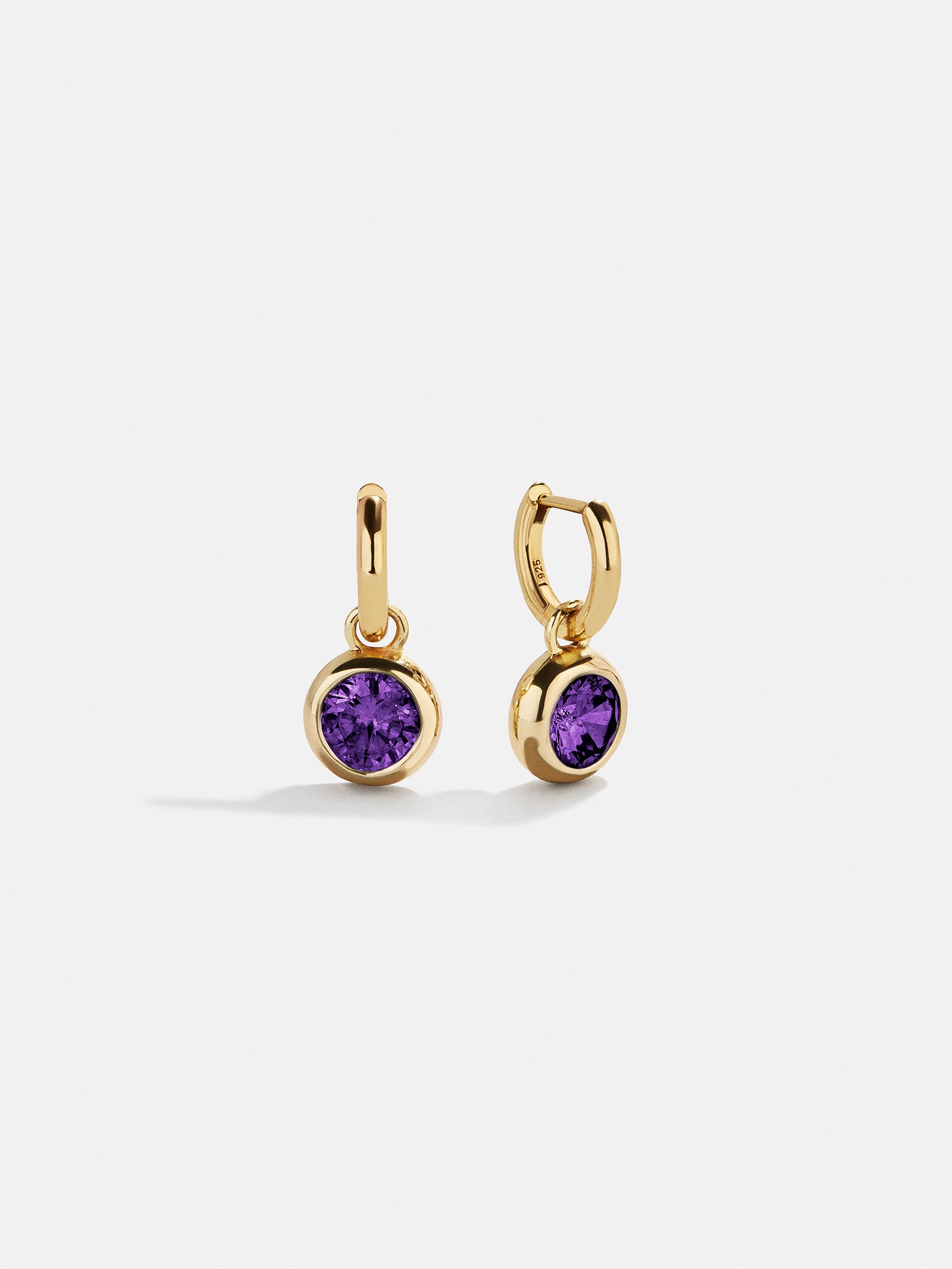 18K Gold Birthstone Drop Earrings - Amethyst