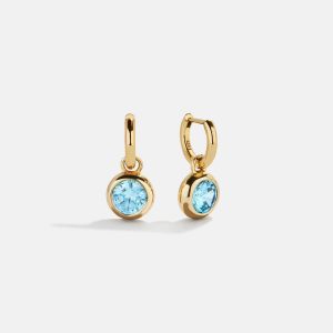18K Gold Birthstone Drop Earrings - Aquamarine