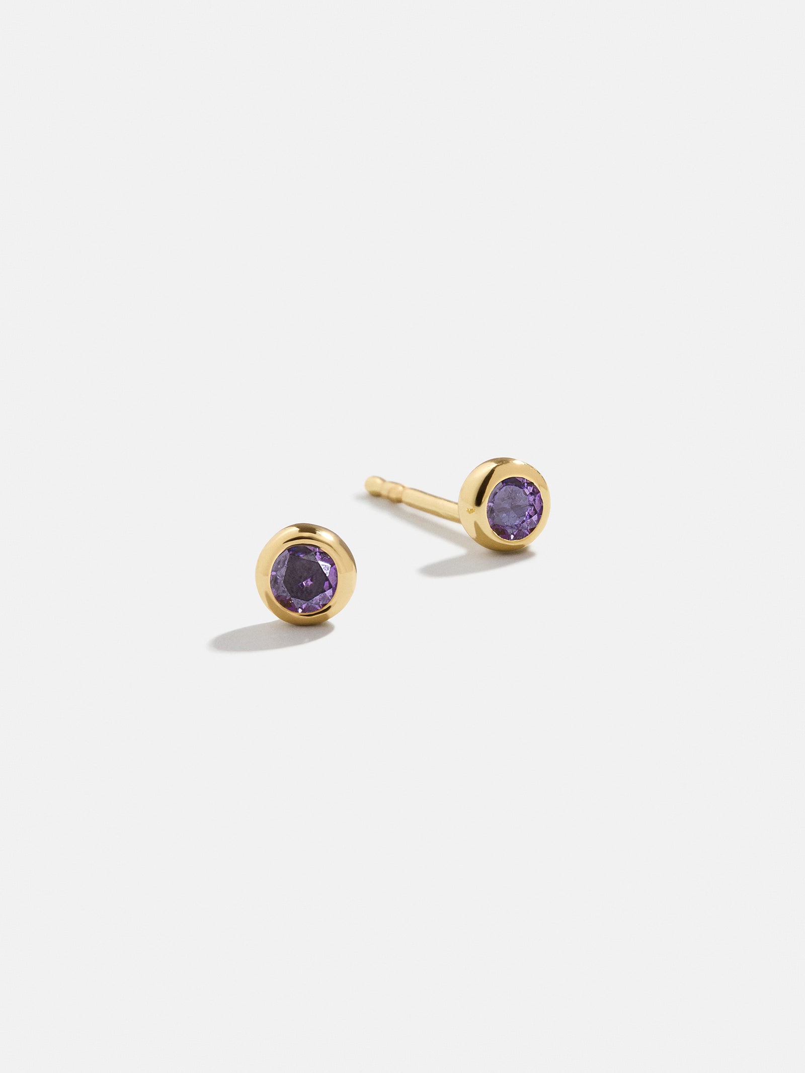 18K Gold Birthstone Stud Earrings - Light Amethyst