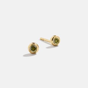 18K Gold Birthstone Stud Earrings - Peridot