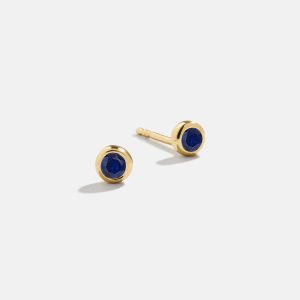 18K Gold Birthstone Stud Earrings - Sapphire