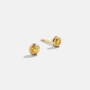 18K Gold Birthstone Stud Earrings - Topaz