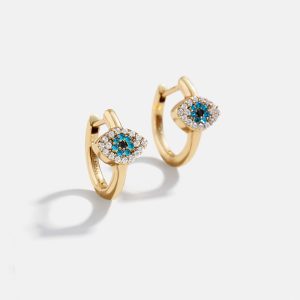 18K Gold Evil Eye Earrings - Pav?? Evil Eye