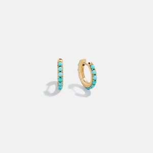 18K Gold Semi-Precious Huggie Earrings - Turquoise