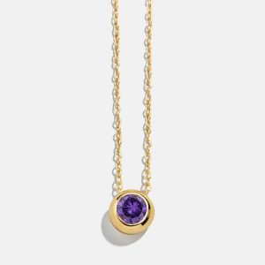 18K Gold Birthstone Pendant Necklace - Amethyst