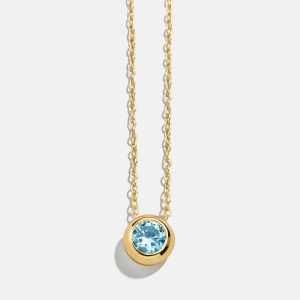 18K Gold Birthstone Pendant Necklace - Aquamarine