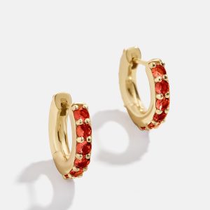18K Gold Birthstone Huggie Earrings - Garnet