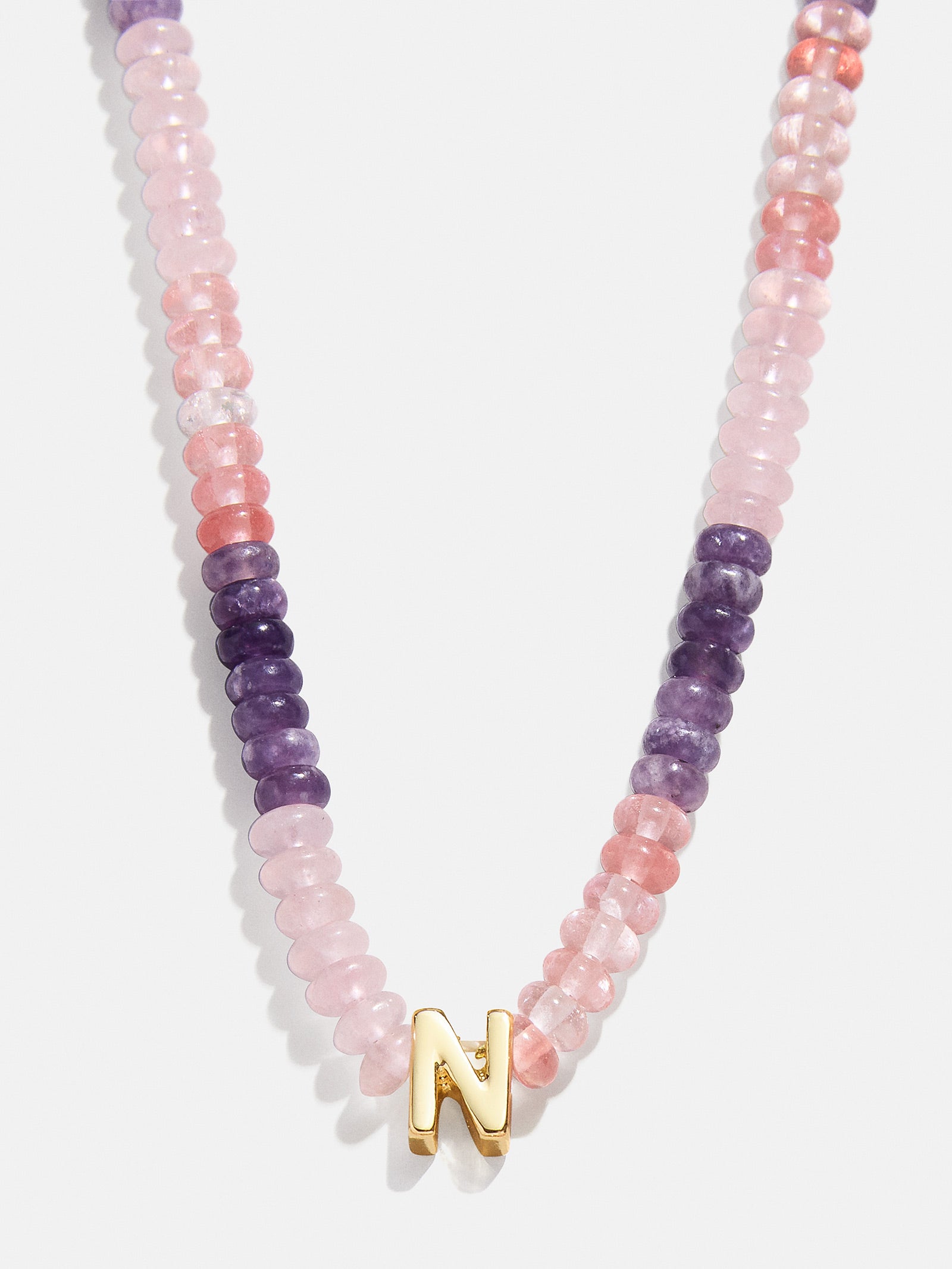 Semi-Precious Beaded Initial Necklace - Pink Ombre - Image 16