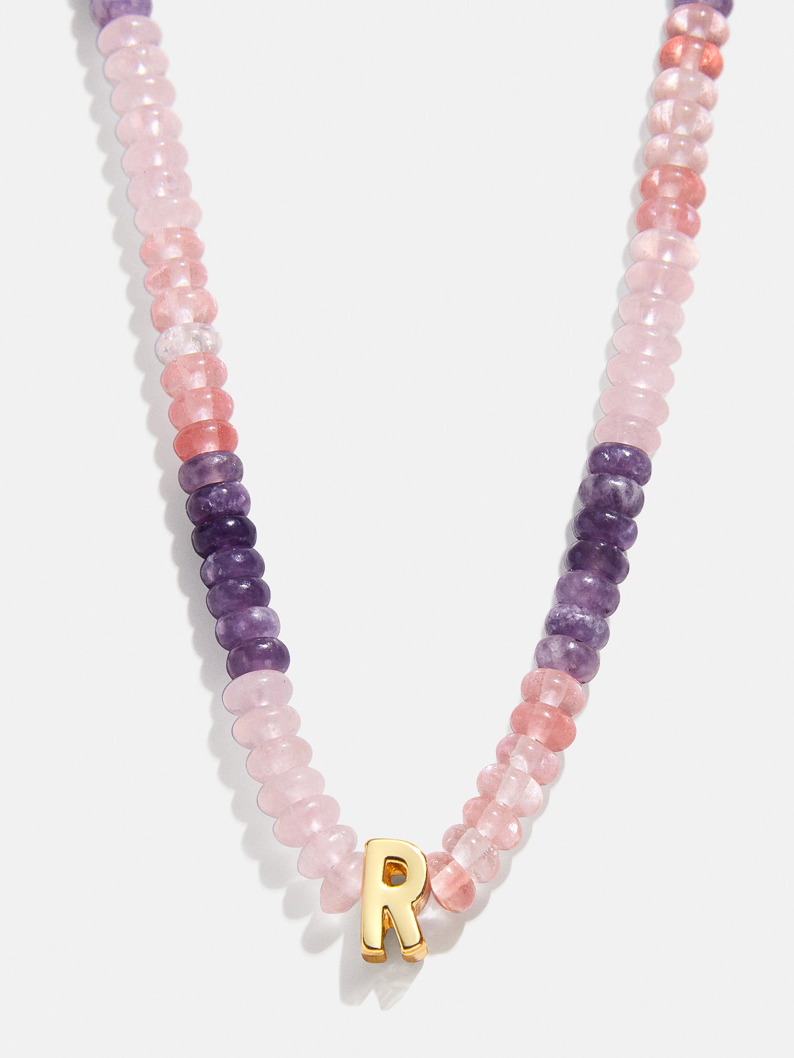 Semi-Precious Beaded Initial Necklace - Pink Ombre - Image 19