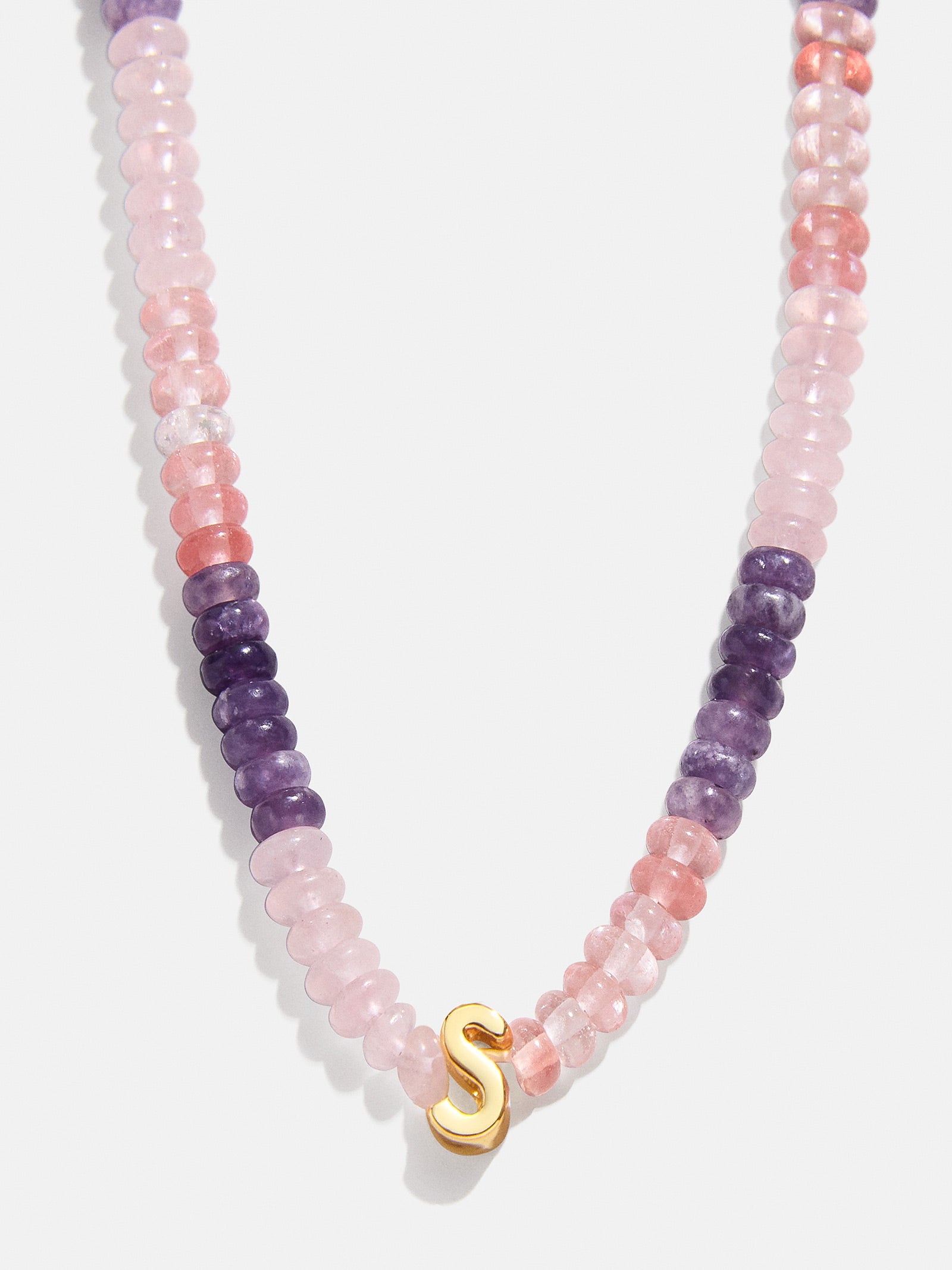 Semi-Precious Beaded Initial Necklace - Pink Ombre - Image 20
