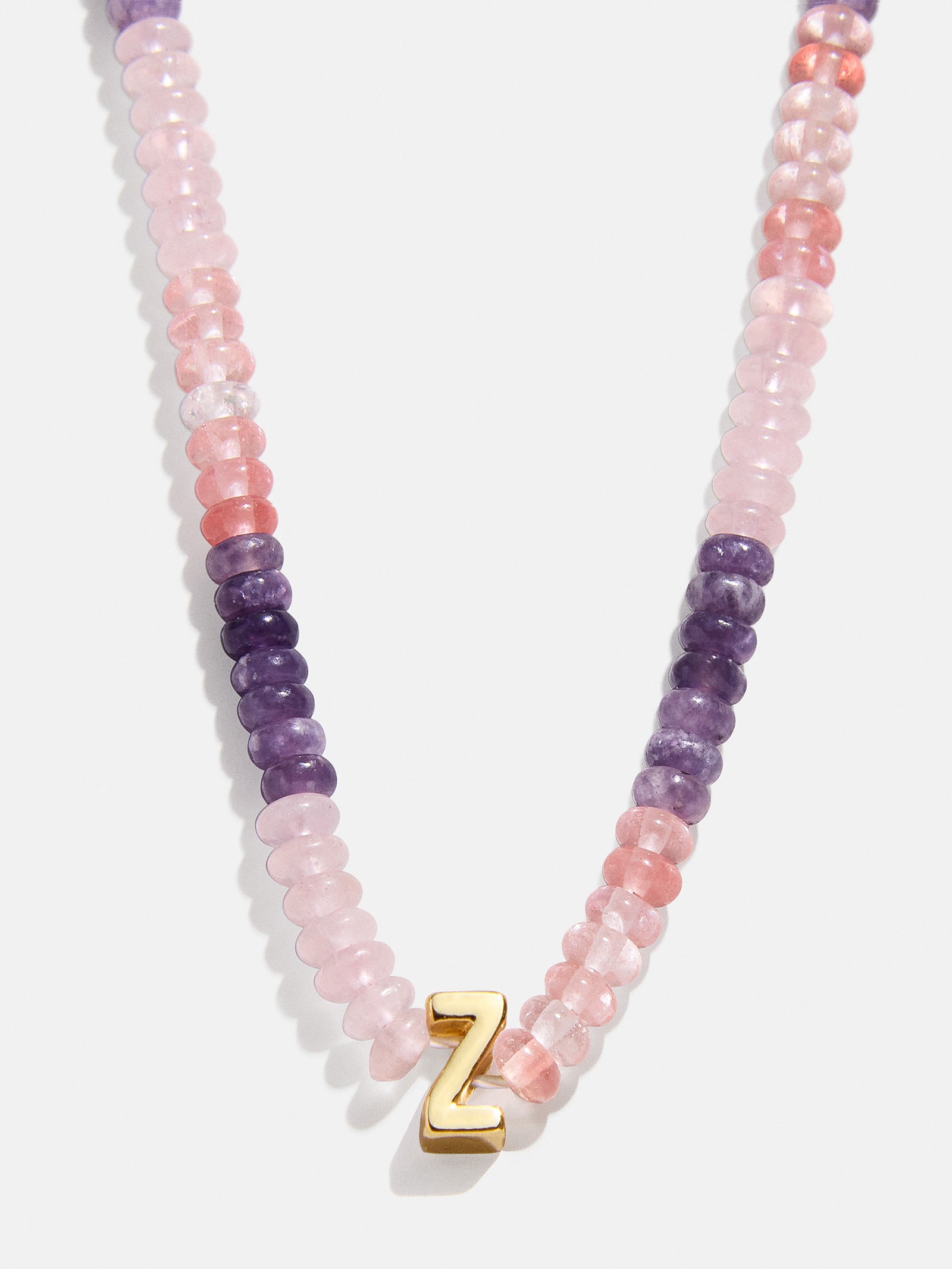 Semi-Precious Beaded Initial Necklace - Pink Ombre - Image 24
