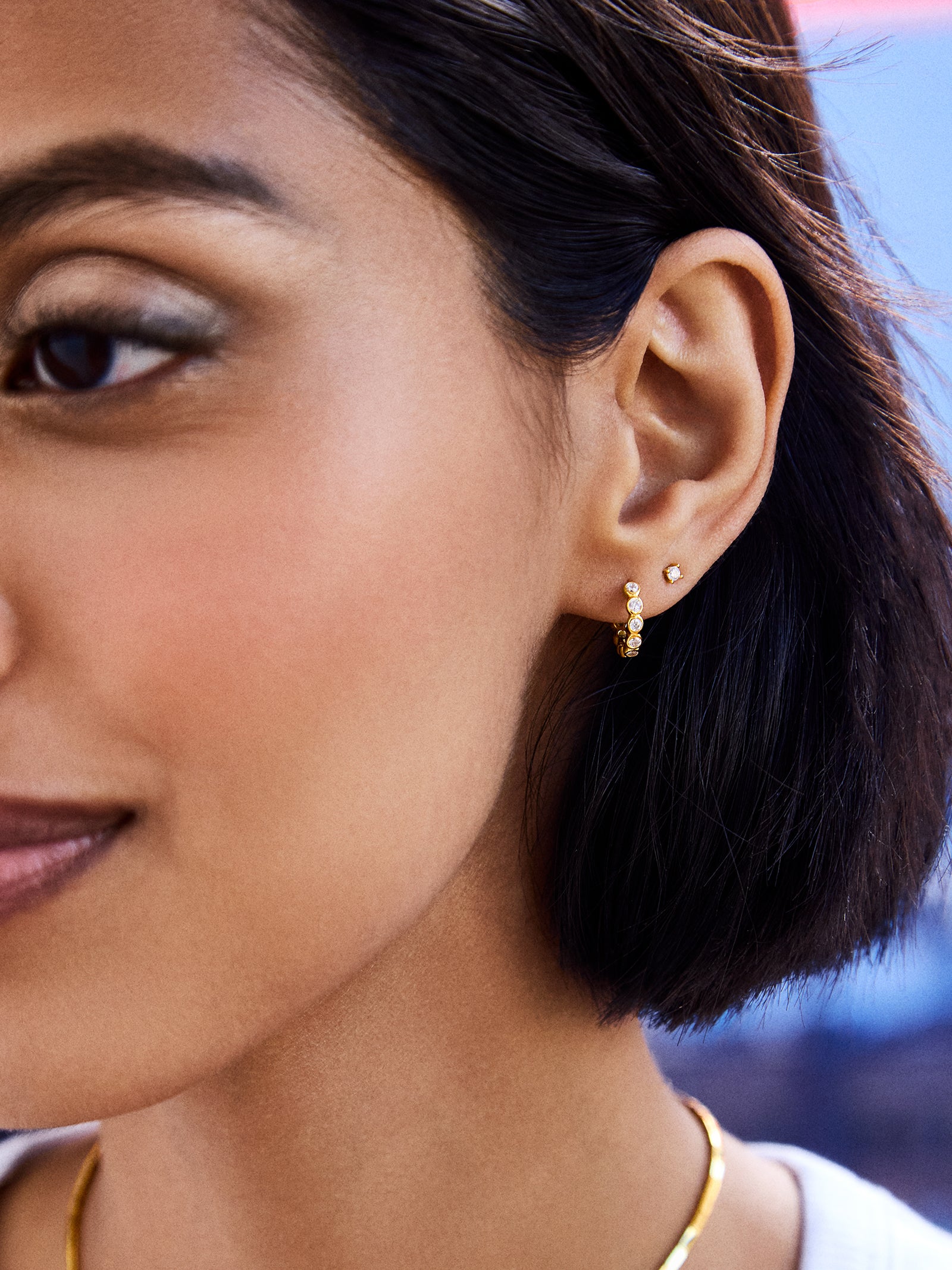 Jessica 18K Gold Birthstone Earrings - Crystal - Image 2