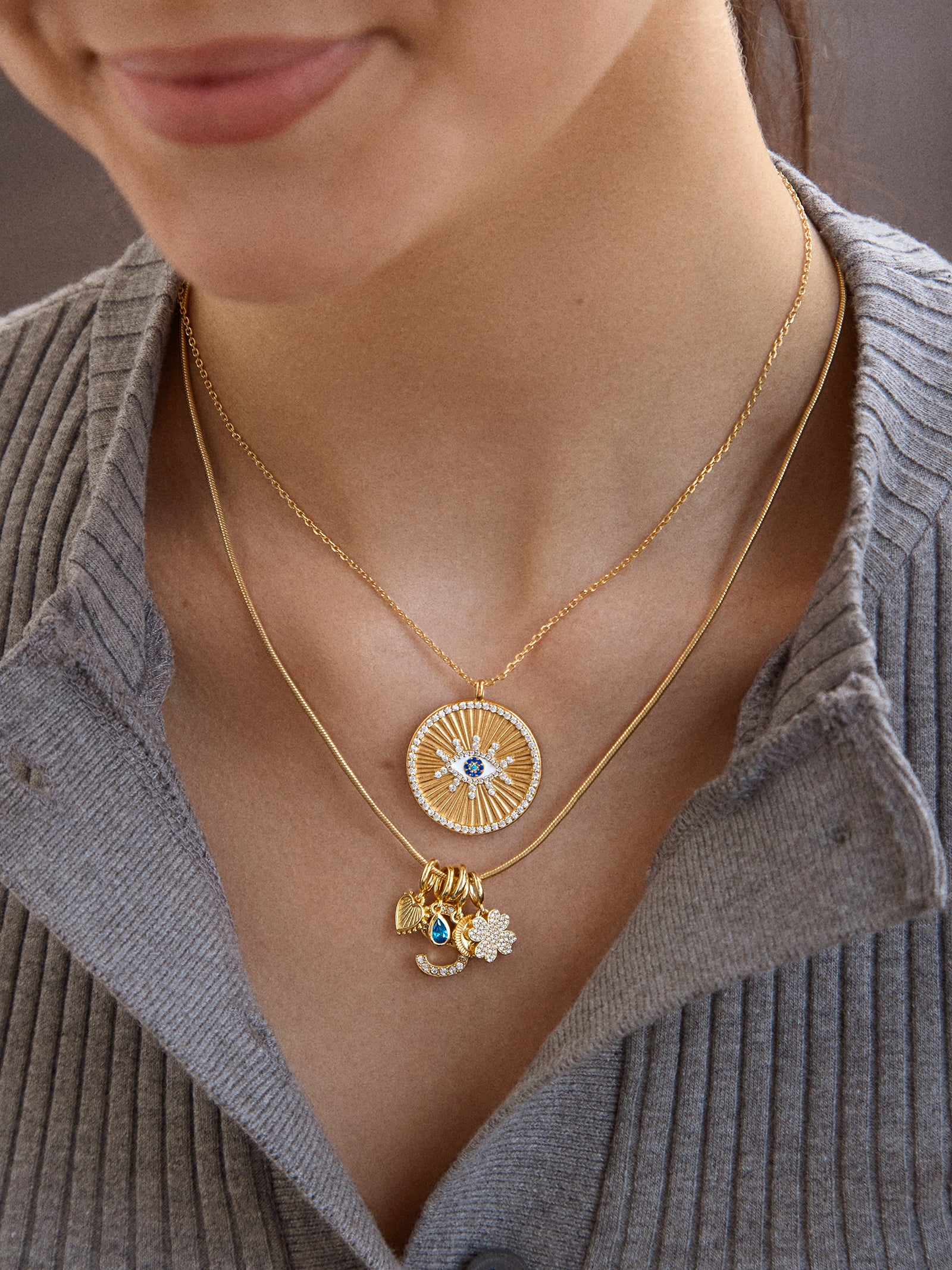 18K Gold Evil Eye Reversible Pendant Necklace - Evil Eye - Image 2