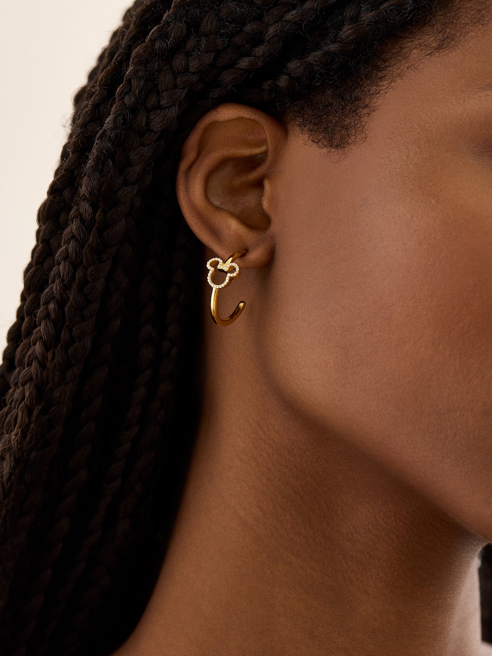 Disney Mickey Mouse 18K Gold Plated Sterling Silver Hoop Earrings - Gold/Pav?? - Image 2