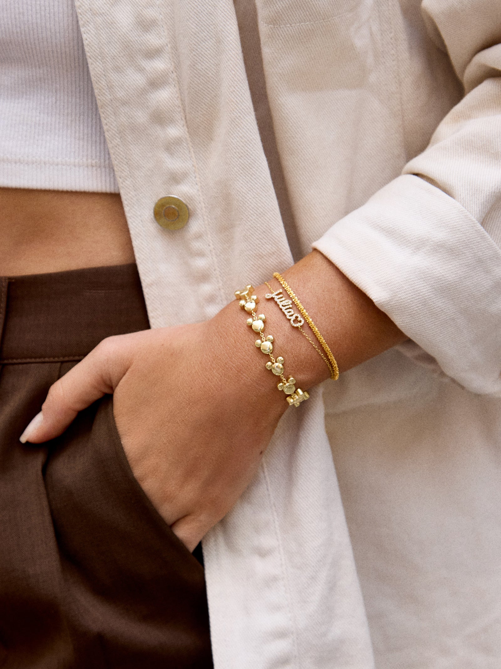 Disney Mickey Mouse 18K Gold Plated Sterling Silver Custom Nameplate Bracelet - Gold/Pav?? - Image 2