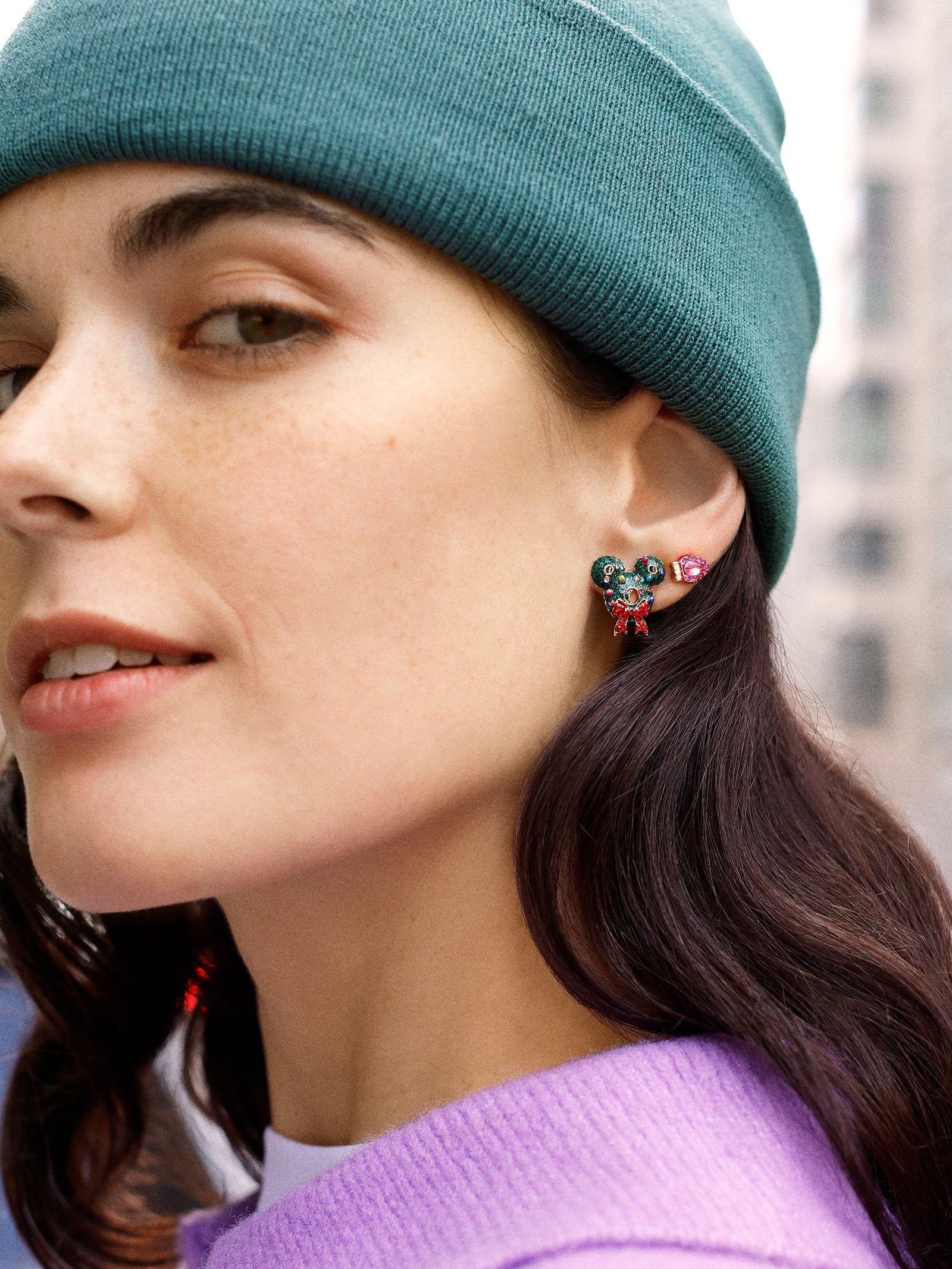 Disney Mickey Mouse Jolly Fir Holly Earrings - Holiday Wreath Delicate Stud Earrings - Image 2