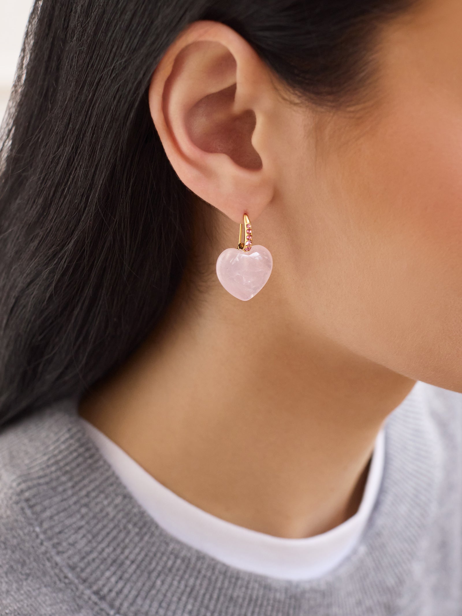 Harper Earrings - Rose Quartz Heart Earrings - Image 2