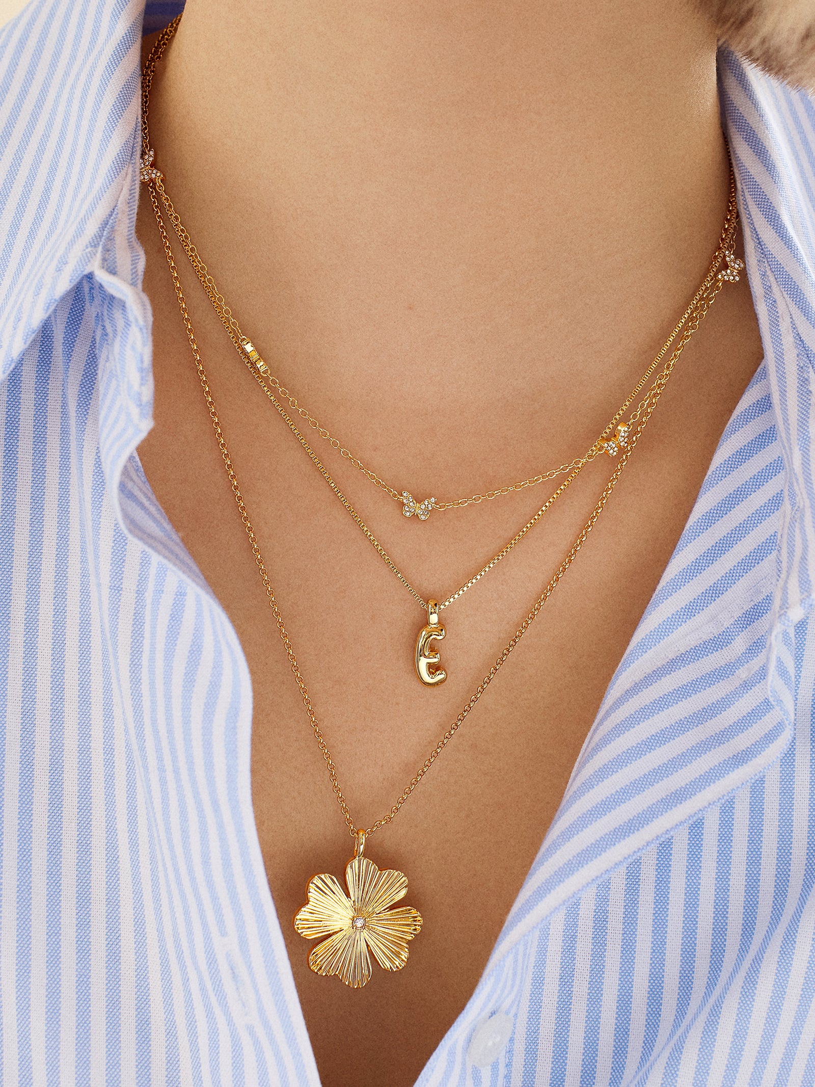 Gwen Mini Bubble Initial Necklace - Gold - Image 3