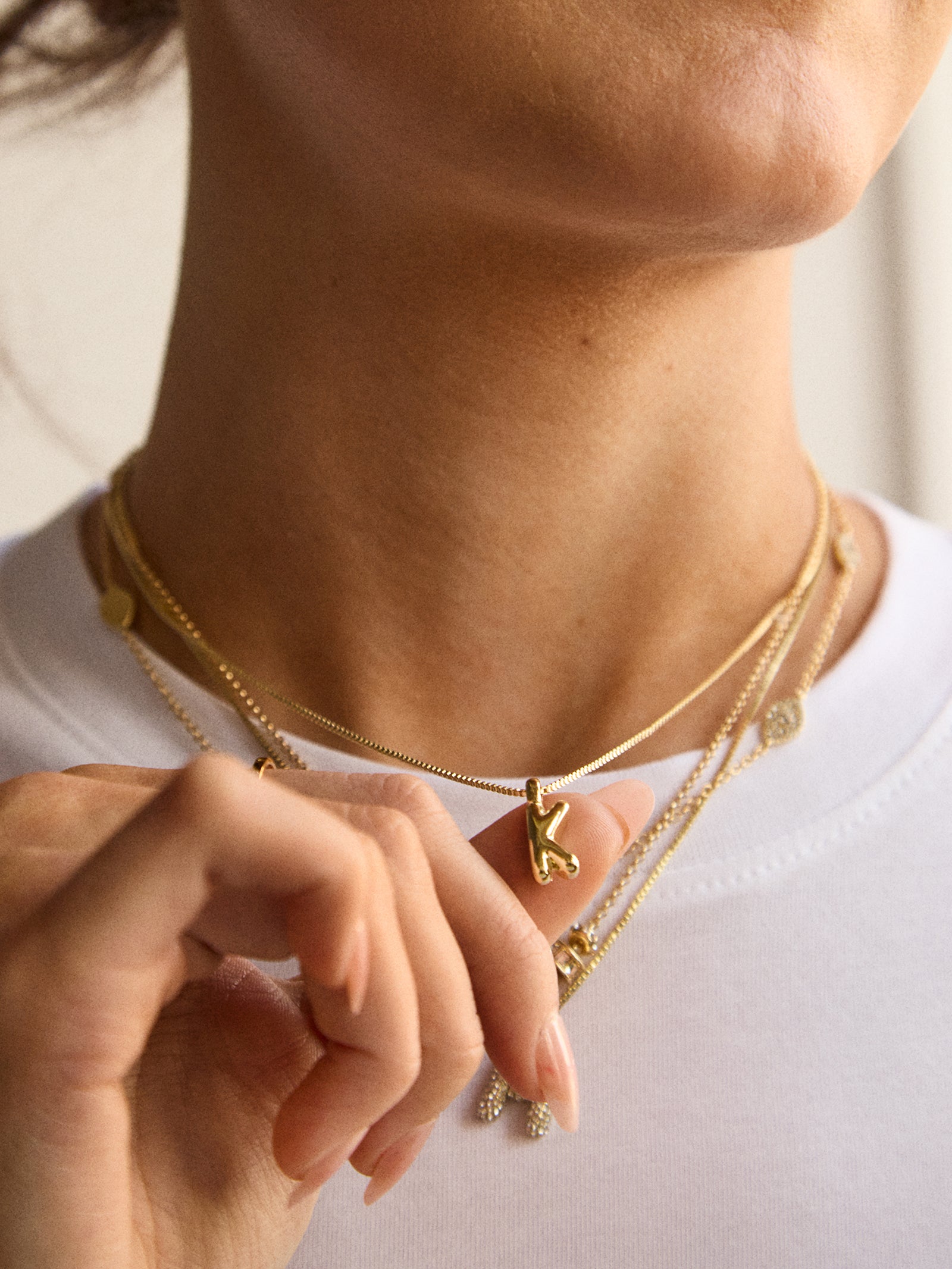 Gwen Mini Bubble Initial Necklace - Gold - Image 2