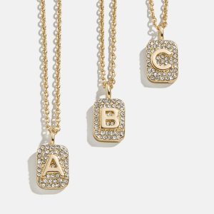 Tina Block Initial Necklace - Gold/Pav??