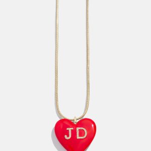 Millie Bubble Heart Custom Initial Necklace - Red