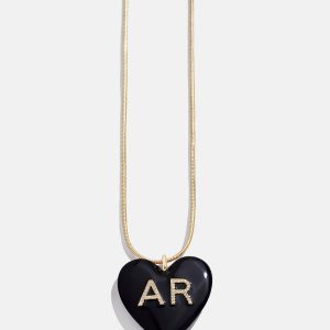 Millie Bubble Heart Custom Initial Necklace - Black