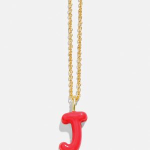 Mini Bubble Initial Enamel Necklace -  Red