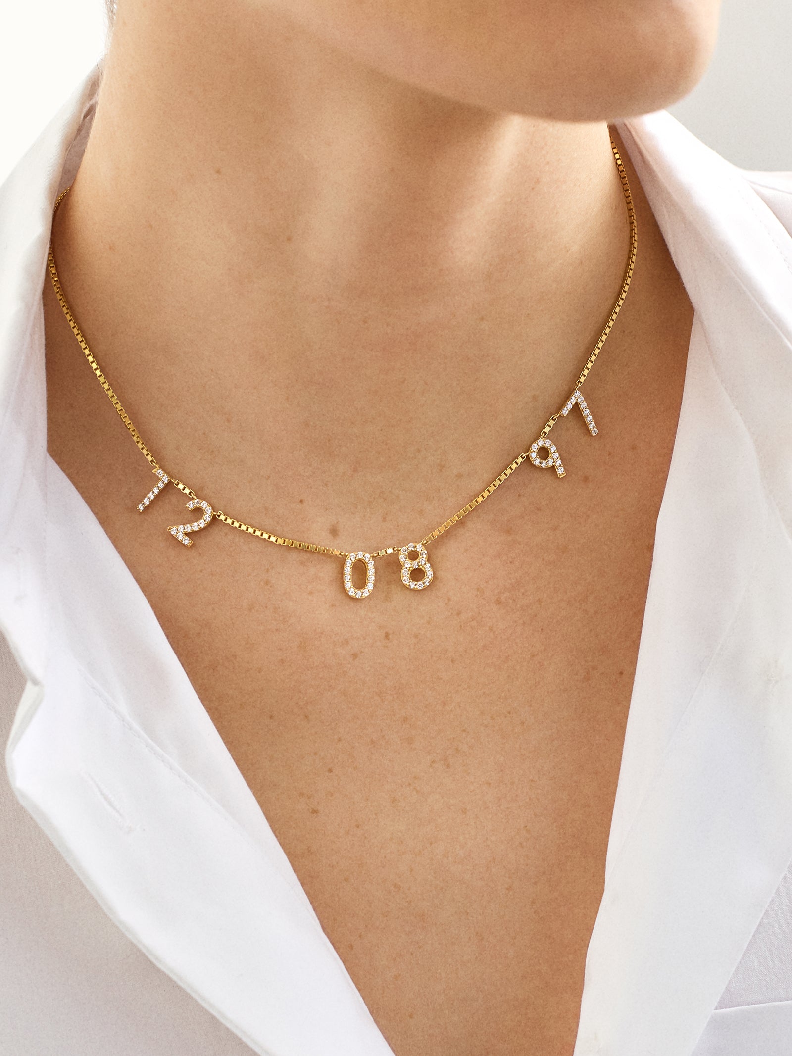 18K Gold Spaced Number Custom Necklace - S - Image 7
