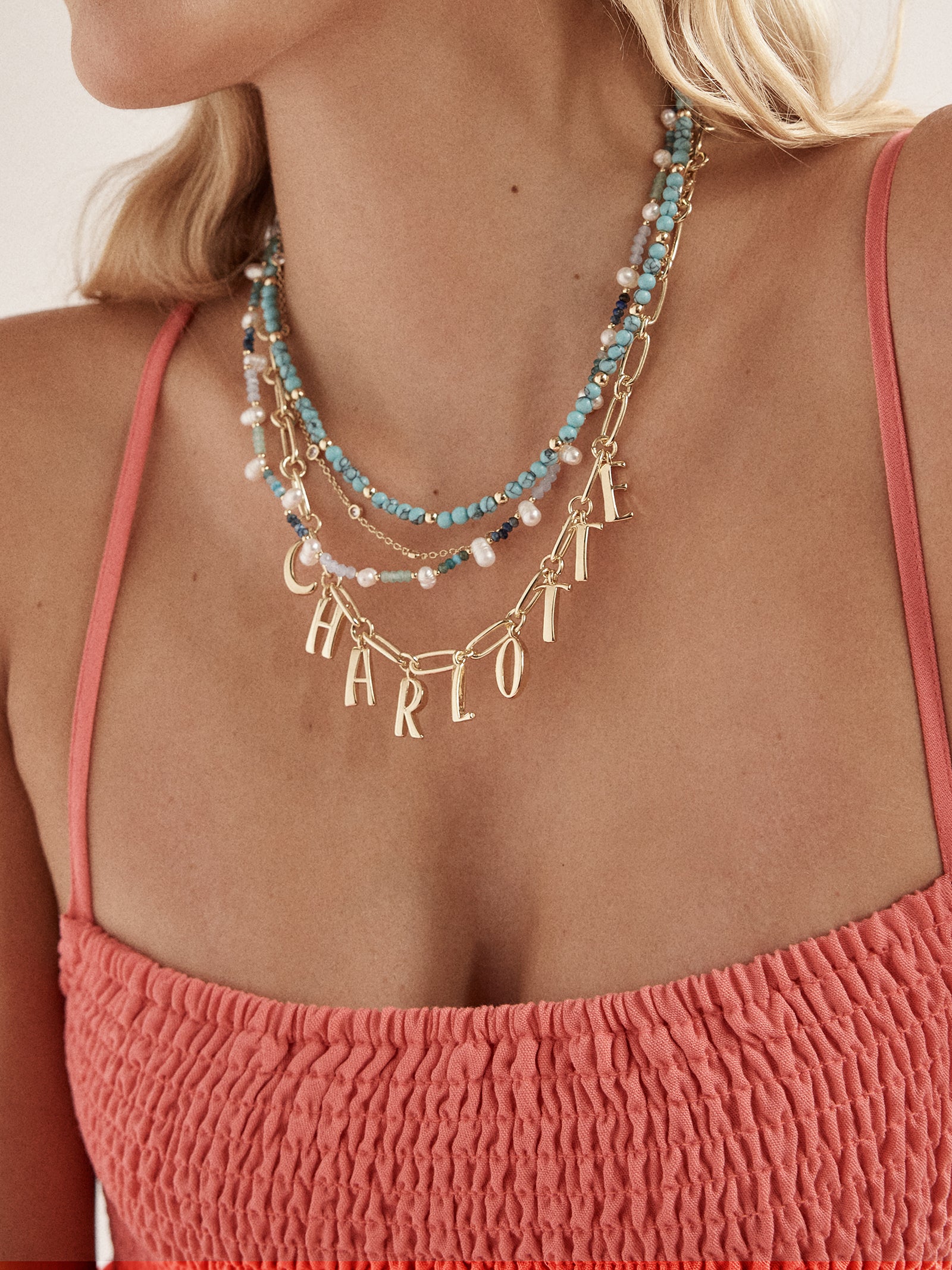 Chunky Spaced Letter Custom Necklace - Gold - Image 2