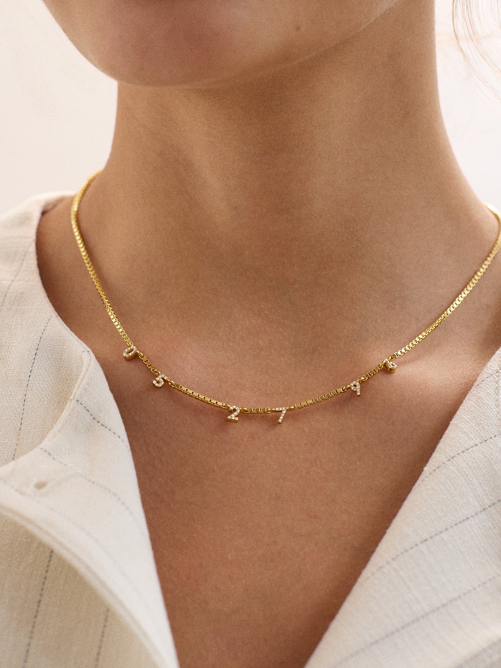 18K Gold Spaced Number Custom Necklace - XS - Image 7