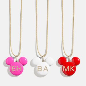 Disney Mickey Mouse Enamel Custom Initial Necklace - Pink