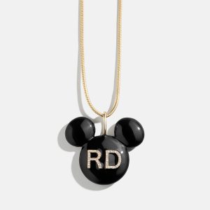 Disney Mickey Mouse Enamel Custom Initial Necklace - Black