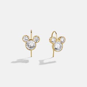 Disney Mickey Mouse 18K Gold Plated Sterling Silver Micro Drop Earrings - Gold/Pavé