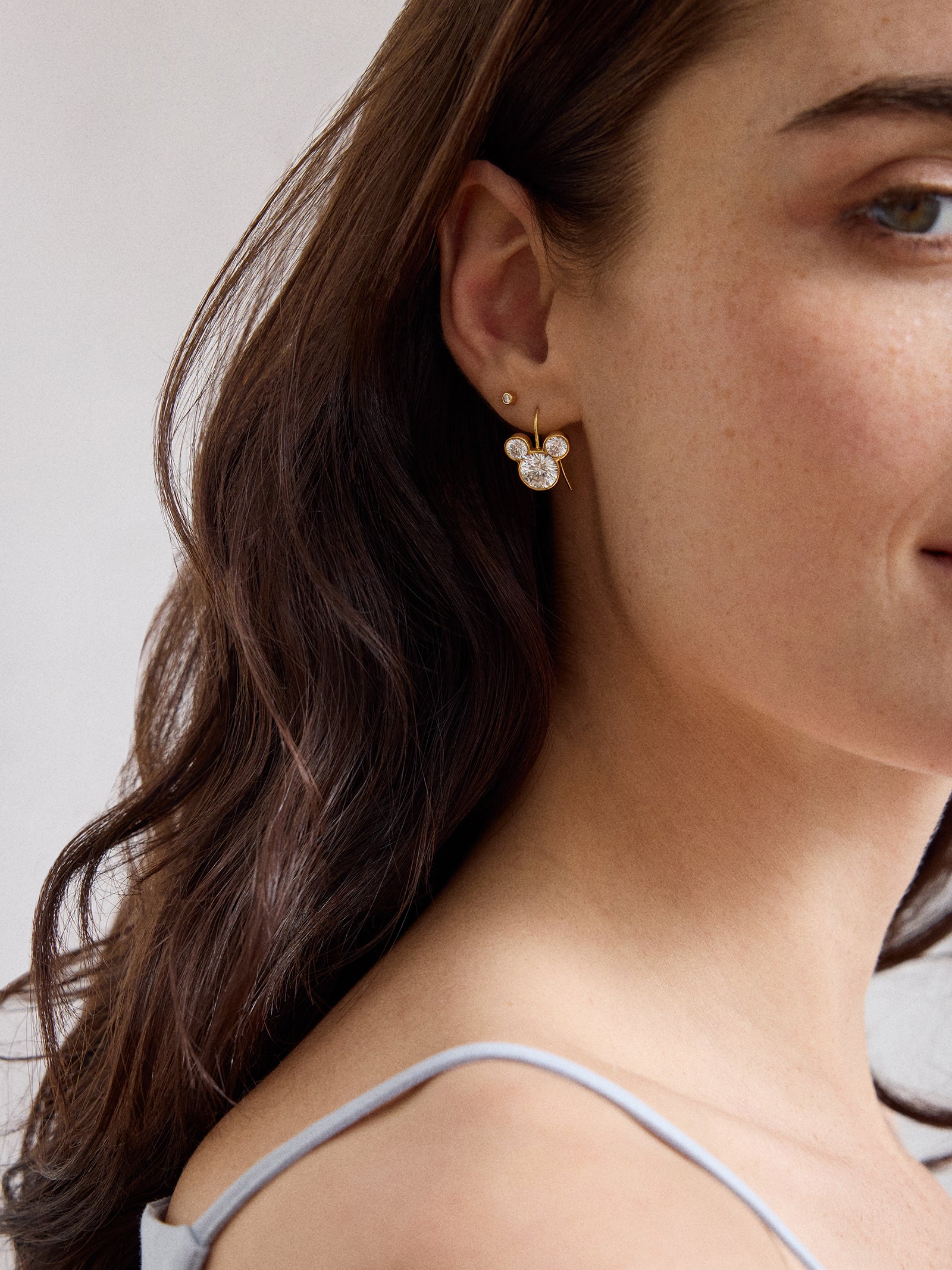 Disney Mickey Mouse 18K Gold Plated Sterling Silver Micro Drop Earrings - Gold/Pavé - Image 2