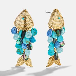 Ripple Effect Fish Earrings - Gold/Turquoise