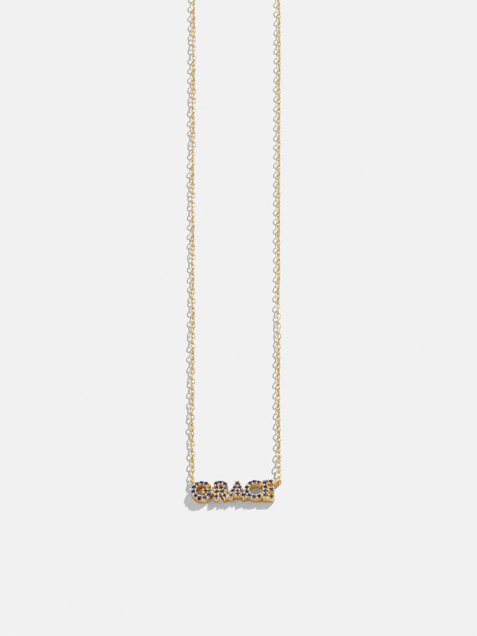 18K Gold Birthstone Custom Nameplate Necklace - Sapphire - Image 3