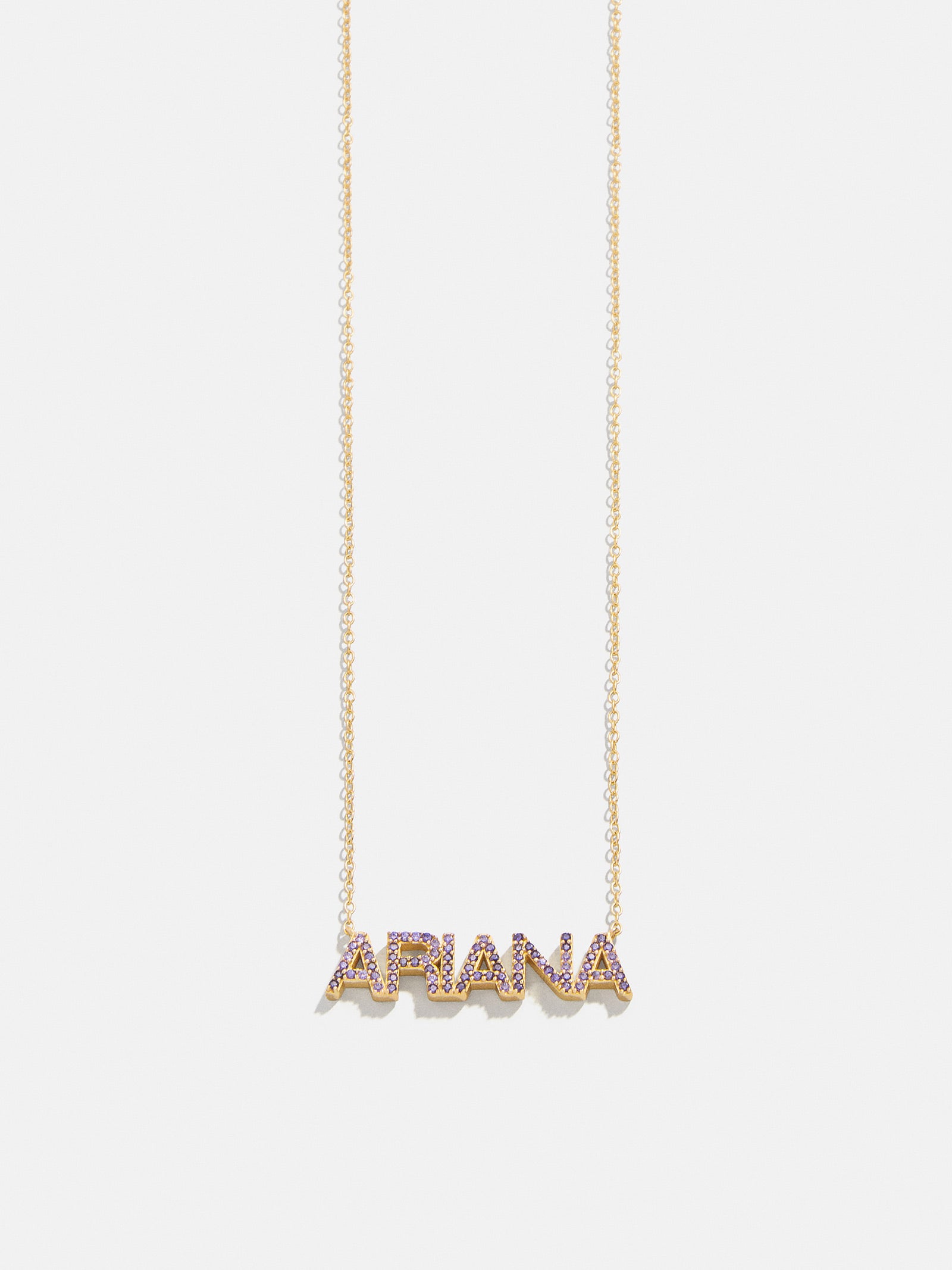 18K Gold Birthstone Custom Nameplate Necklace - Light Amethyst - Image 6