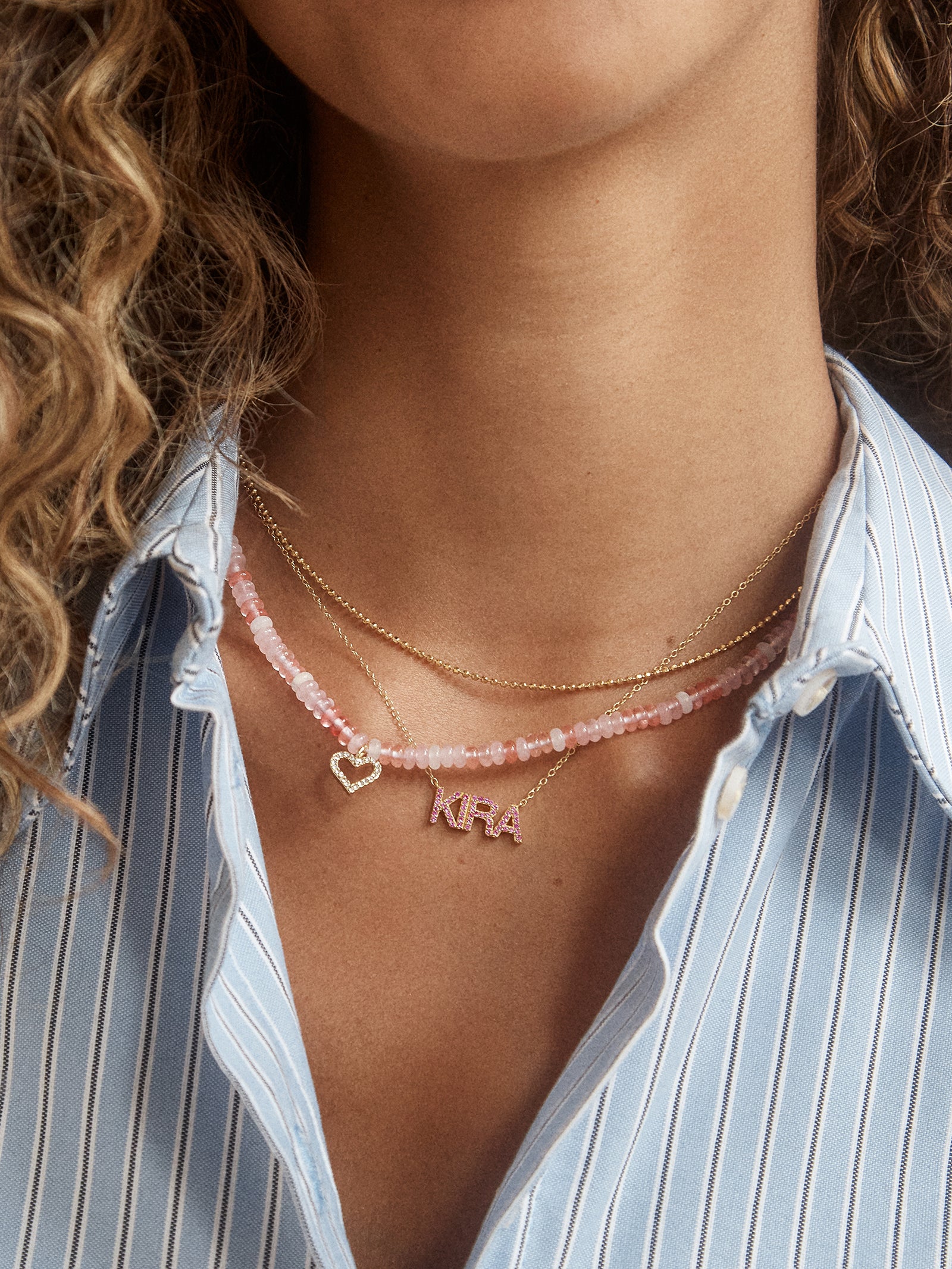 18K Gold Birthstone Custom Nameplate Necklace - Aquamarine - Image 2