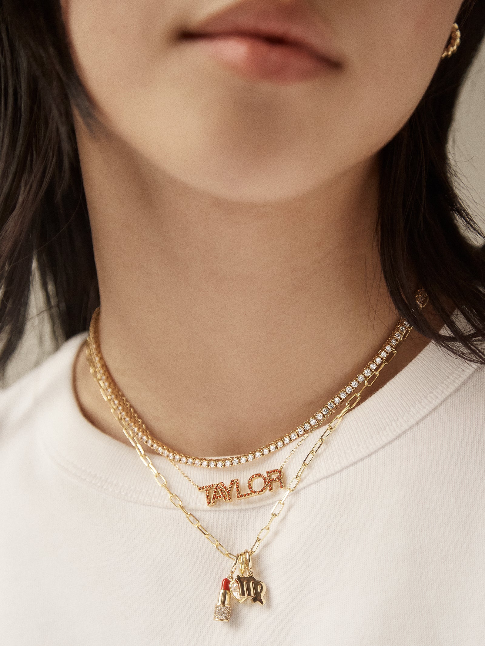 18K Gold Birthstone Custom Nameplate Necklace - Garnet - Image 7