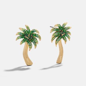 Palm Royale Statement Earrings - Gold/Green