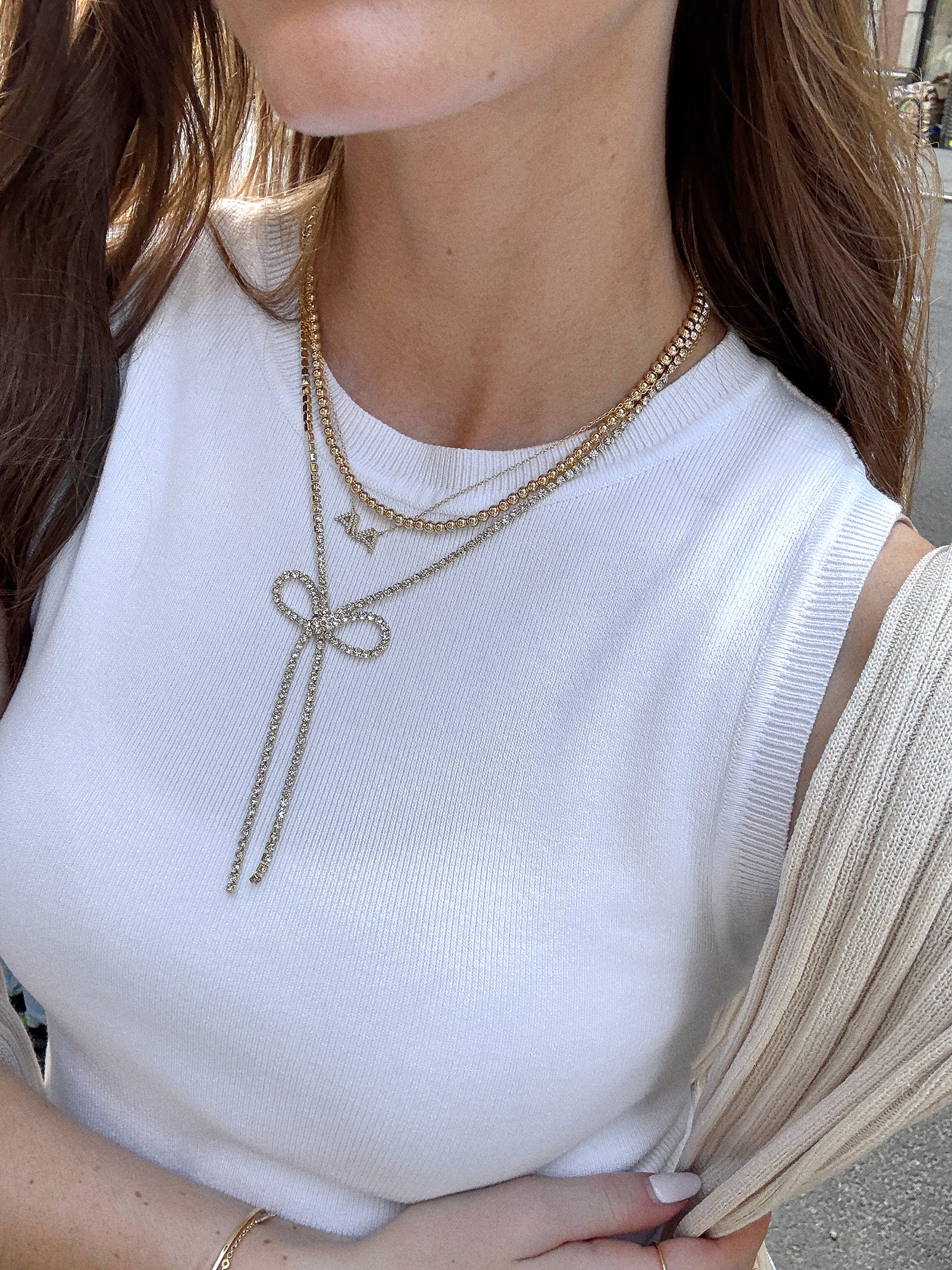 Gigi Bow Lariat Necklace - Gold/Pav?? - Image 2