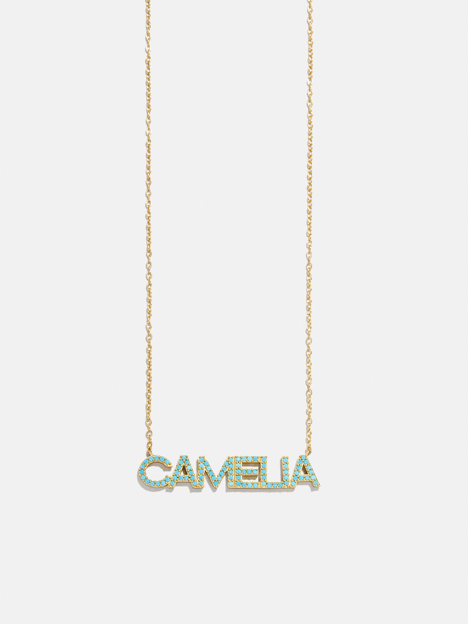18K Gold Semi-Precious Custom Nameplate Necklace - Turquoise - Image 7